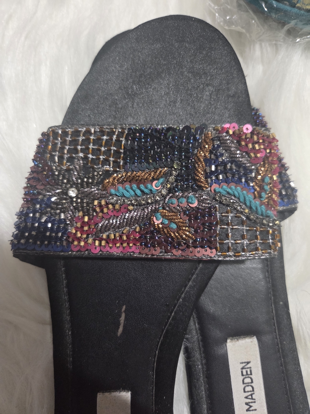 Steve Madden Women’s Black Beaded Slide Sandals - Picture 3 of 5
